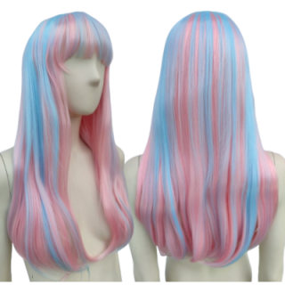Peruka różowo niebieska z grzywką Rochelle cosplay Monster High pastel goth PK109