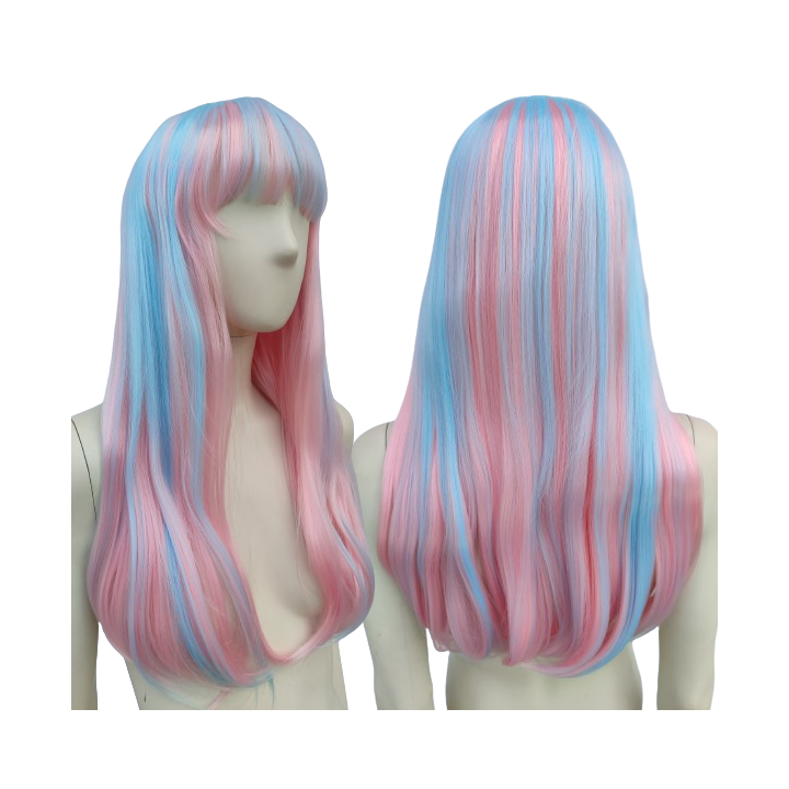 Peruka różowo niebieska z grzywką Rochelle cosplay Monster High pastel goth PK109