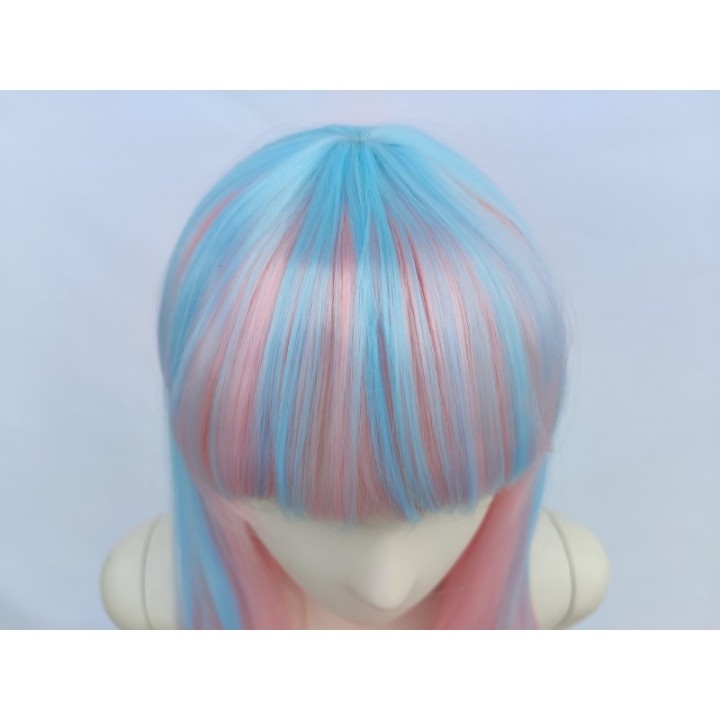 Peruka różowo niebieska z grzywką Rochelle cosplay Monster High pastel goth PK109