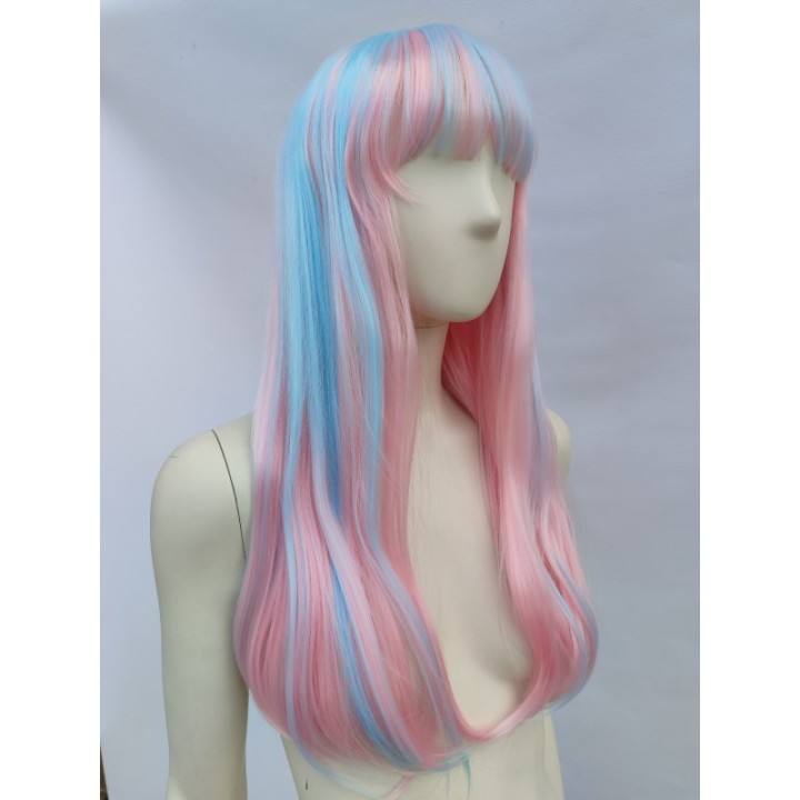 Peruka różowo niebieska z grzywką Rochelle cosplay Monster High pastel goth PK109
