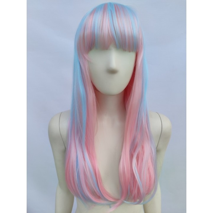 Peruka różowo niebieska z grzywką Rochelle cosplay Monster High pastel goth PK109