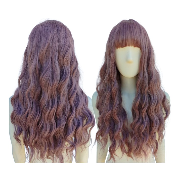 Peruka fale z prostą grzywką loki taro pastelowa pastel goth PK132