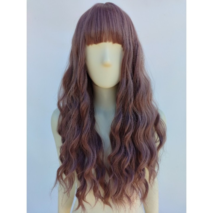 Peruka fale z prostą grzywką loki taro pastelowa pastel goth PK132