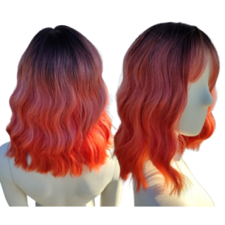 Peruka ombre do ramion fale z grzywką loki brzoskwiniowa pomarańczowa PK081