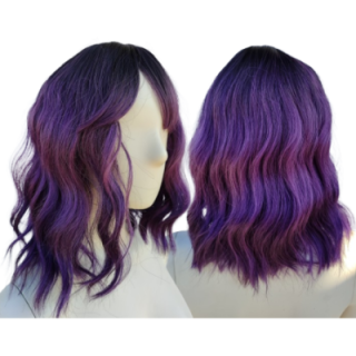 Peruka do ramion fale z grzywką loki fioletowa ciemny fiolet PK082