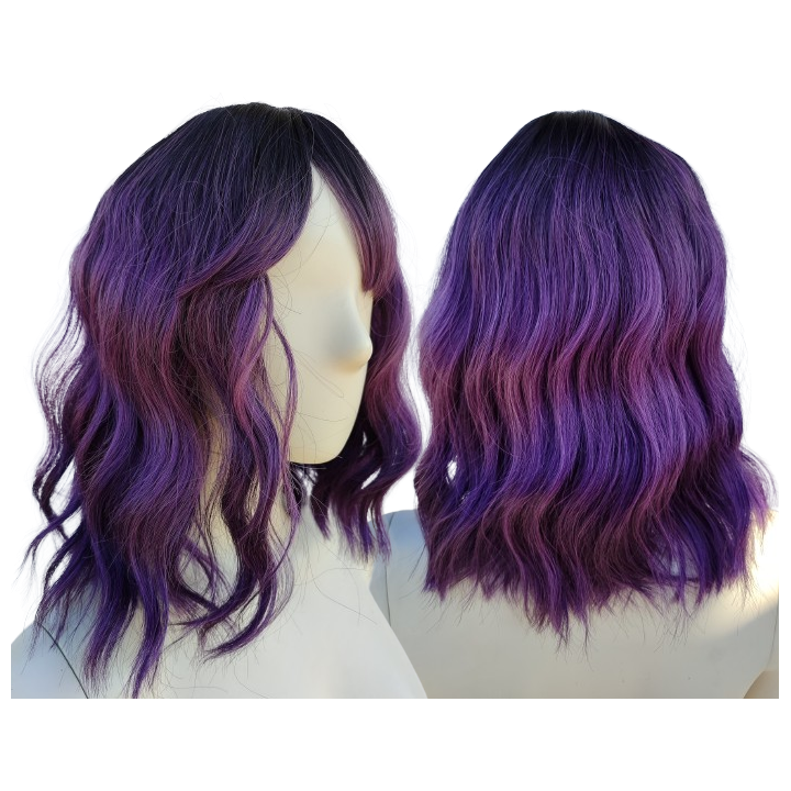 Peruka do ramion fale z grzywką loki fioletowa ciemny fiolet PK082
