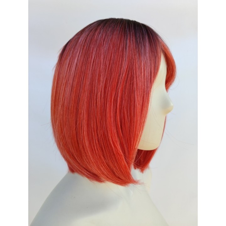 Peruka ombre bob z grzywką czerwona różowa PK112