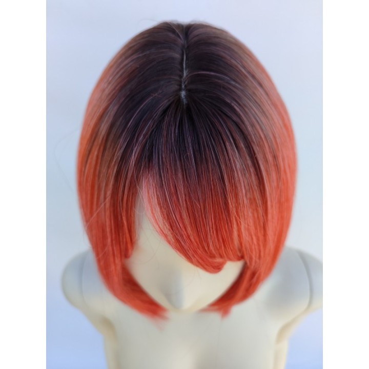Peruka ombre bob z grzywką czerwona różowa PK112