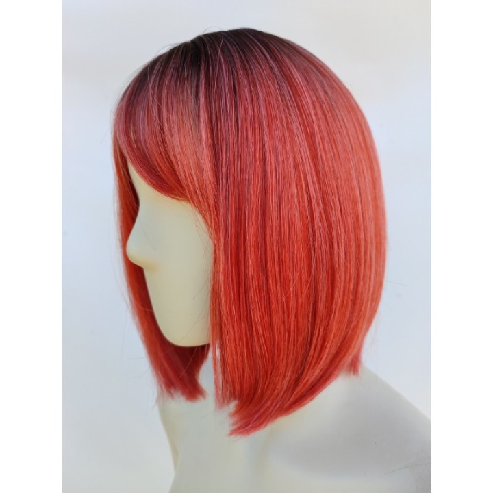 Peruka ombre bob z grzywką czerwona różowa PK112