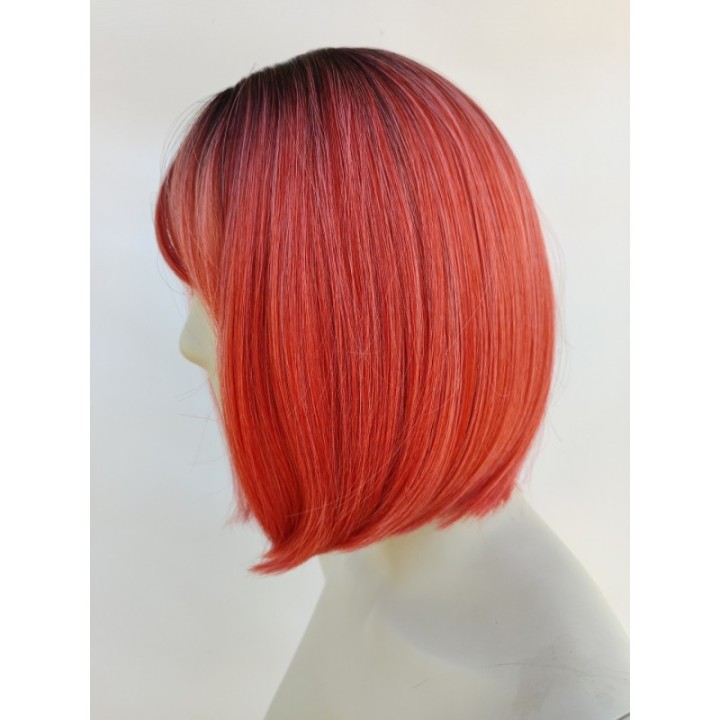 Peruka ombre bob z grzywką czerwona różowa PK112