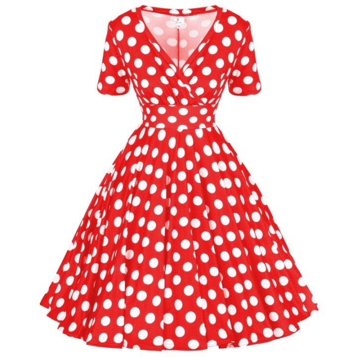 Sukienka pin up w grochy groszki czerwona rozkloszowana midi MONA