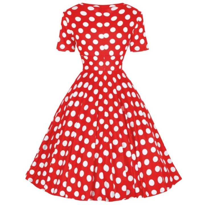 Sukienka pin up w grochy groszki czerwona rozkloszowana midi MONA