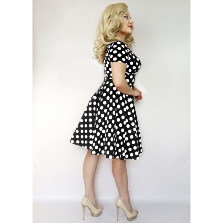 Sukienka pin up w grochy groszki czerwona rozkloszowana midi MONA