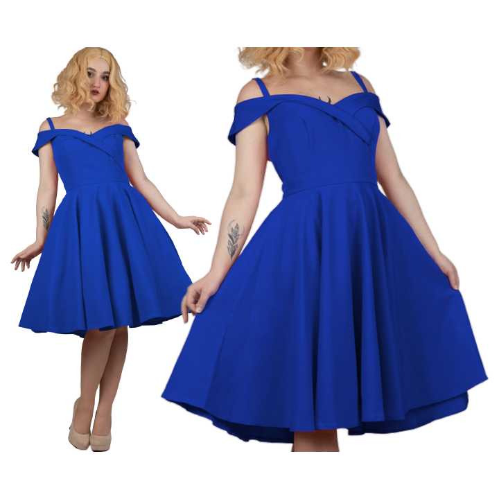 Sukienka hiszpanka pin up niebieska rozkloszowana BELLA