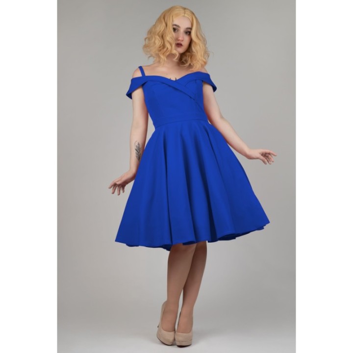 Sukienka hiszpanka pin up niebieska rozkloszowana BELLA