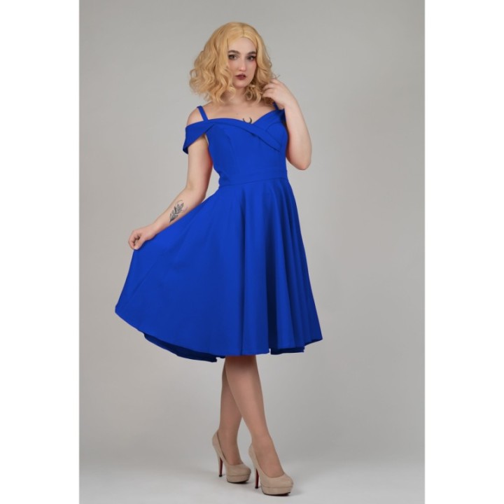 Sukienka hiszpanka pin up niebieska rozkloszowana BELLA