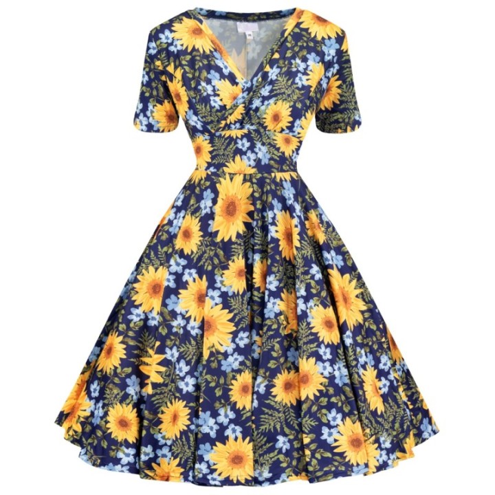 Sukienka pin up retro w słoneczniki kwiaty łączkę floral MONA