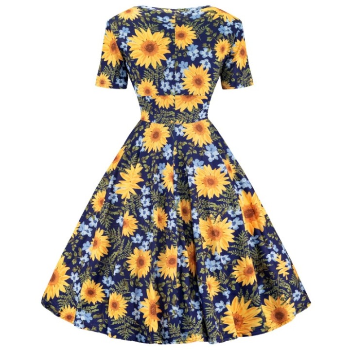 Sukienka pin up retro w słoneczniki kwiaty łączkę floral MONA