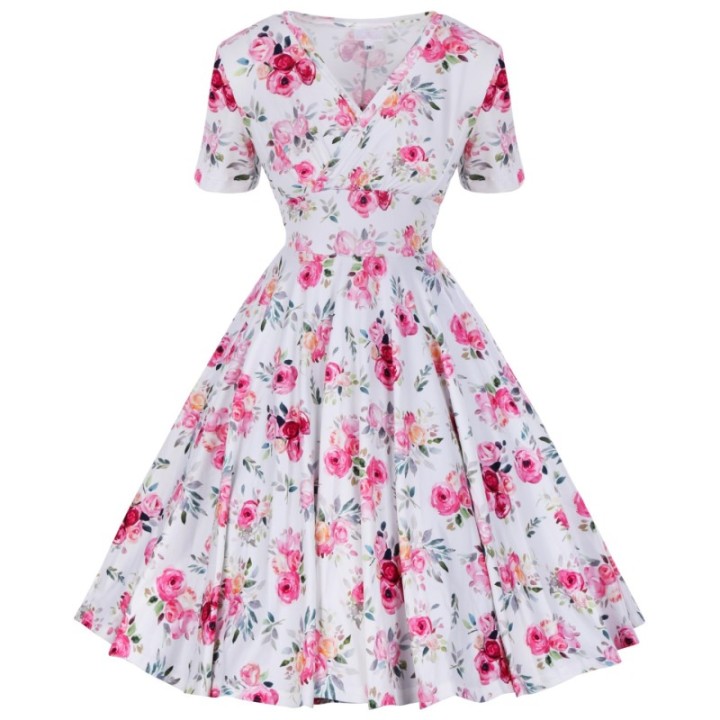 Sukienka pin up w róże różyczki łączka kwiaty elegancka MONA