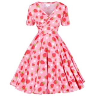 Sukienka pin up w truskawki stokrotki cottagecore lolita MONA