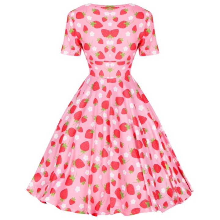 Sukienka pin up w truskawki stokrotki cottagecore lolita MONA