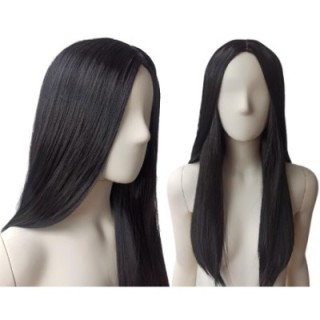 Peruka bez grzywki czarna czarne proste włosy PK013