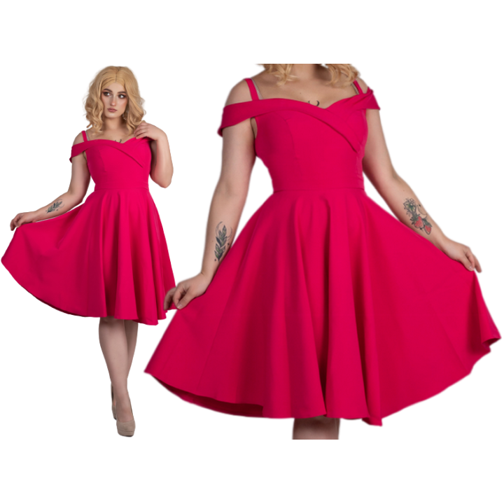 Sukienka hiszpanka pin up fuksja różowa magenta midi BELLA