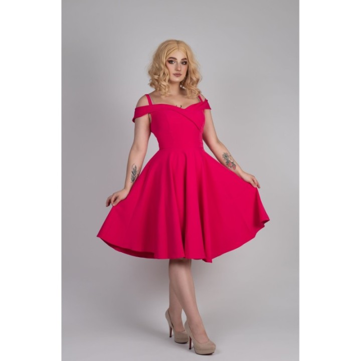 Sukienka hiszpanka pin up fuksja różowa magenta midi BELLA