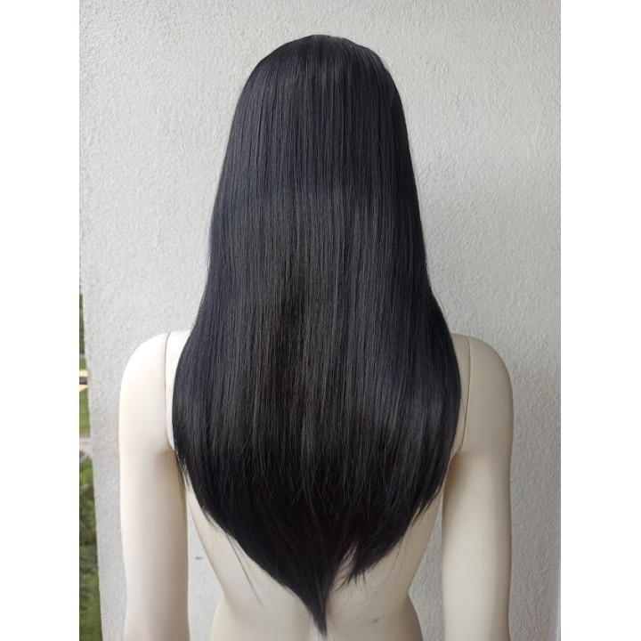 Peruka bez grzywki czarna czarne proste włosy PK013