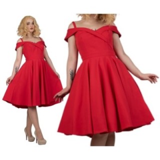 Czerwona sukienka hiszpanka PRODUKT POLSKI pin up rozkloszowana z koła midi