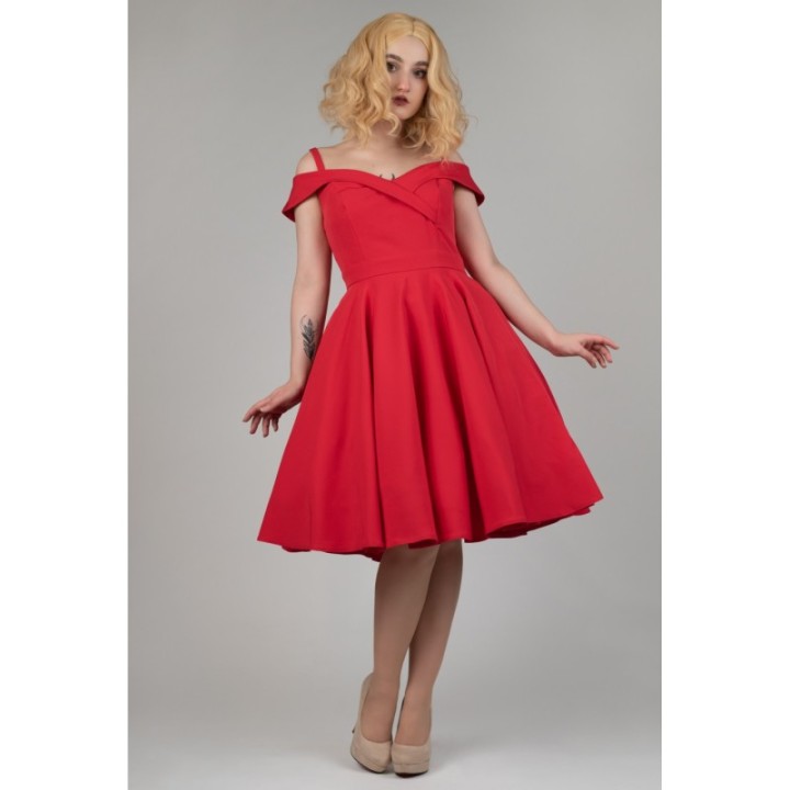 Czerwona sukienka hiszpanka PRODUKT POLSKI pin up rozkloszowana z koła midi