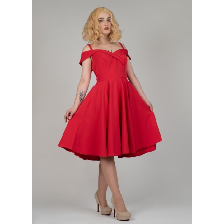 Czerwona sukienka hiszpanka PRODUKT POLSKI pin up rozkloszowana z koła midi