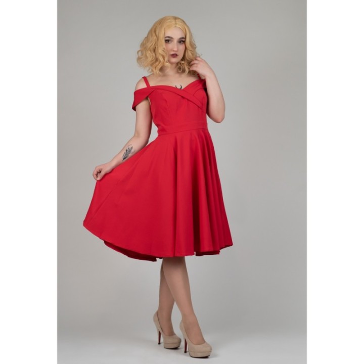 Czerwona sukienka hiszpanka PRODUKT POLSKI pin up rozkloszowana z koła midi