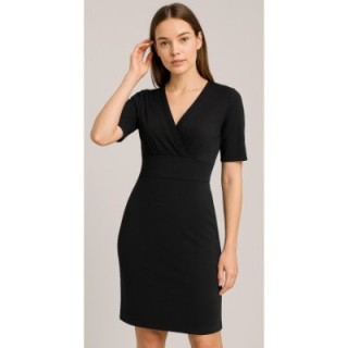 Klasyczna sukienka mała czarna ołówkowa z kopertowym dekoltem RACHEL