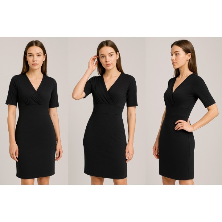 Klasyczna sukienka mała czarna ołówkowa z kopertowym dekoltem RACHEL