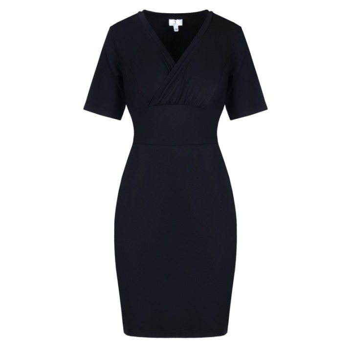 Klasyczna sukienka mała czarna ołówkowa z kopertowym dekoltem RACHEL