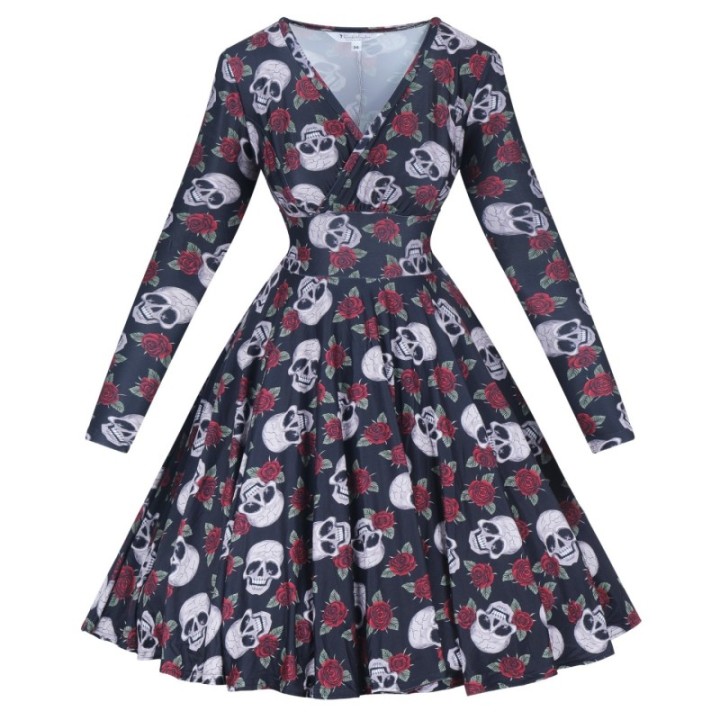 Sukienka alternatywna rockabilly w czaszki gotycka NONA