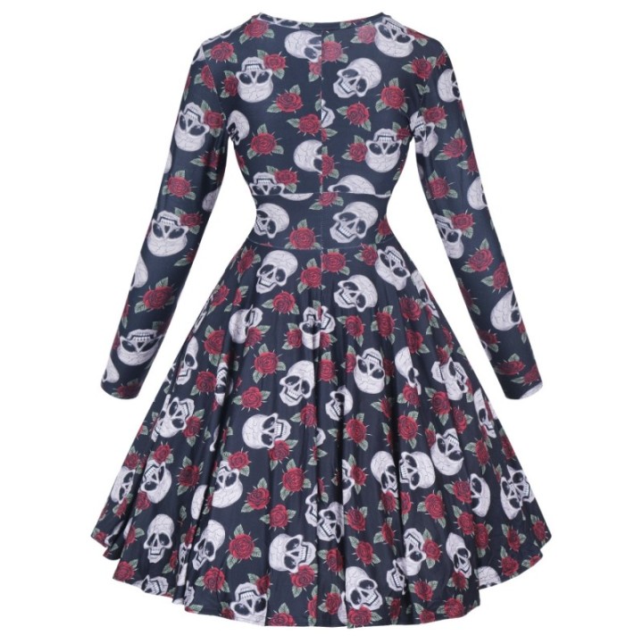 Sukienka alternatywna rockabilly w czaszki gotycka NONA