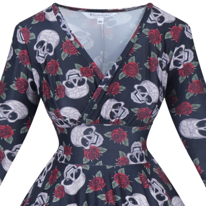 Sukienka alternatywna rockabilly w czaszki gotycka NONA