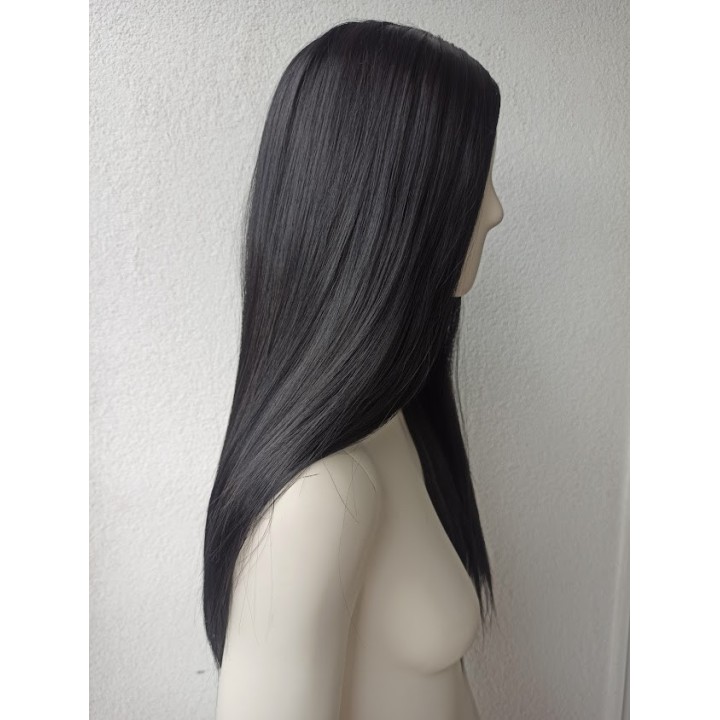 Peruka bez grzywki czarna czarne proste włosy PK013