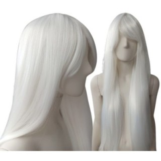 Peruka biała długa z grzywką cosplay termoodporna PK010