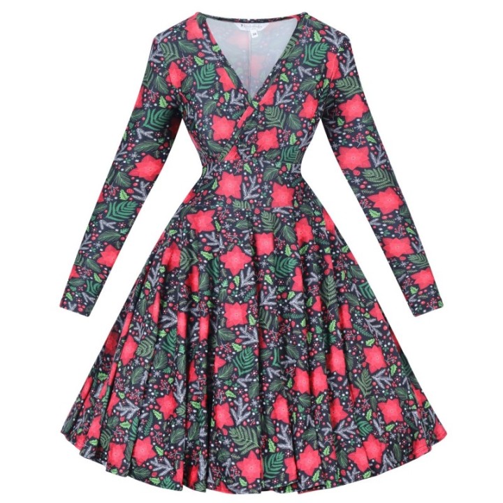 Sukienka pin up świąteczna folk zimowa na Boże Narodzenie NONA