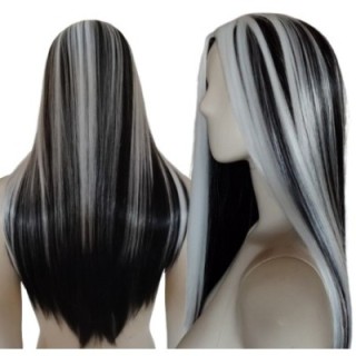 Peruka czarno biała pasemka bez grzywki Frankie Stein Monster High PK098