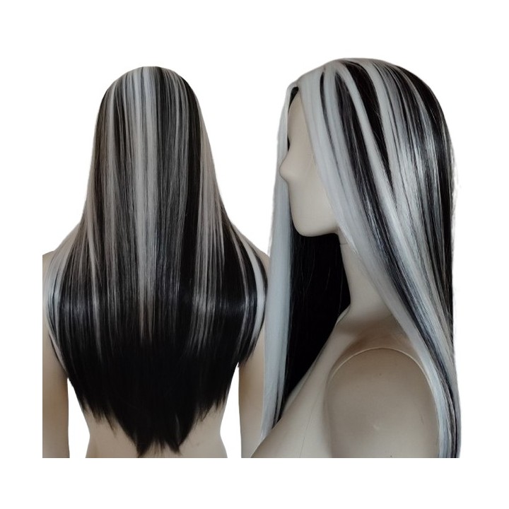 Peruka czarno biała pasemka bez grzywki Frankie Stein Monster High PK098