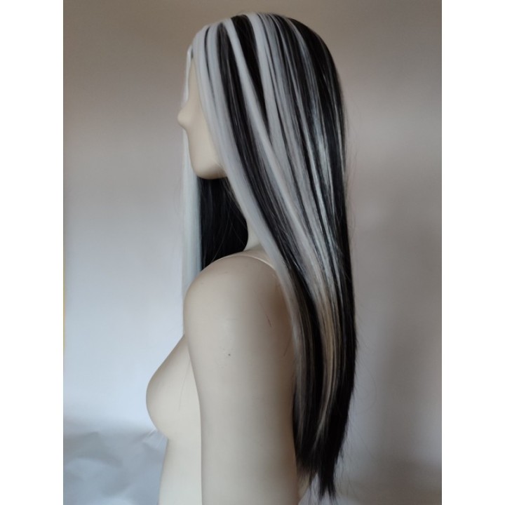 Peruka czarno biała pasemka bez grzywki Frankie Stein Monster High PK098