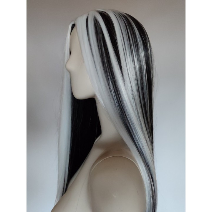 Peruka czarno biała pasemka bez grzywki Frankie Stein Monster High PK098