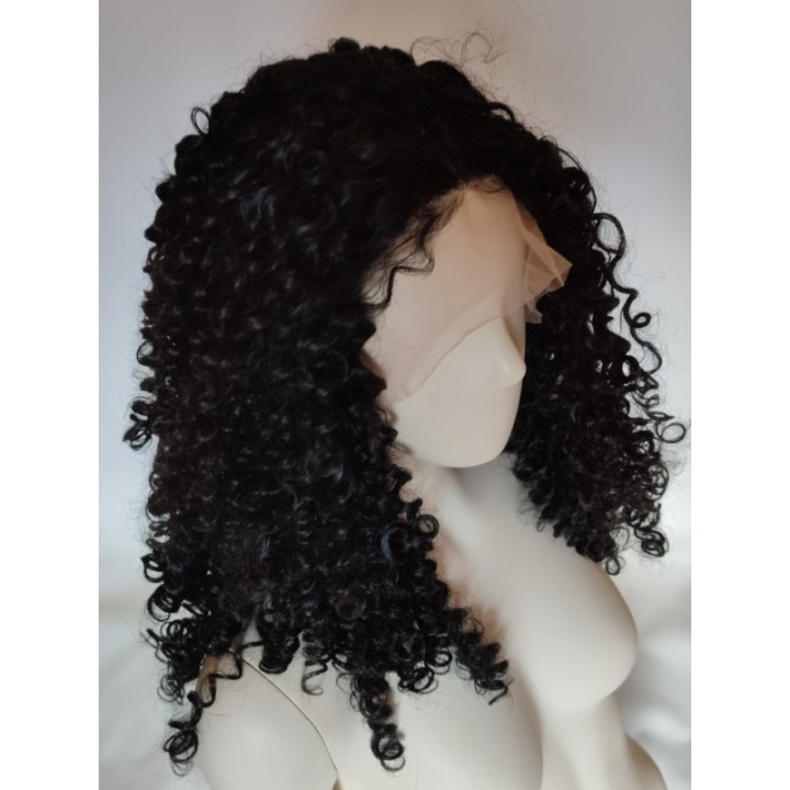 Peruka czarna lace front AFROLOKI czarne gęste loki termoodporna LF011