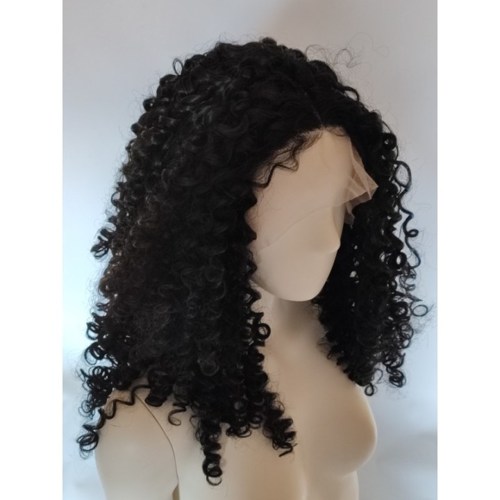 Peruka czarna lace front AFROLOKI czarne gęste loki termoodporna LF011