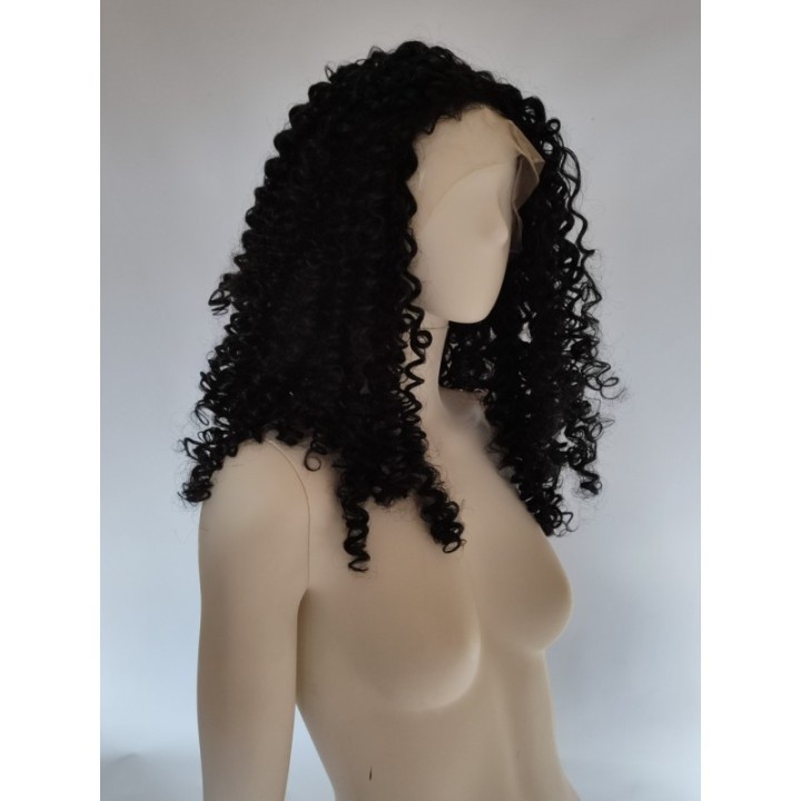 Peruka czarna lace front AFROLOKI czarne gęste loki termoodporna LF011