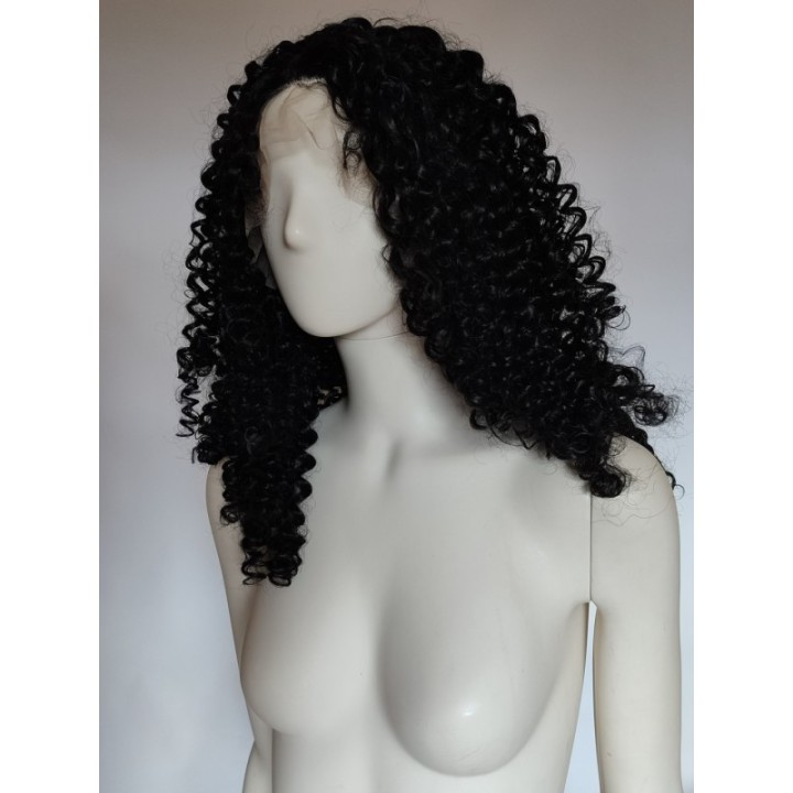 Peruka czarna lace front AFROLOKI czarne gęste loki termoodporna LF011